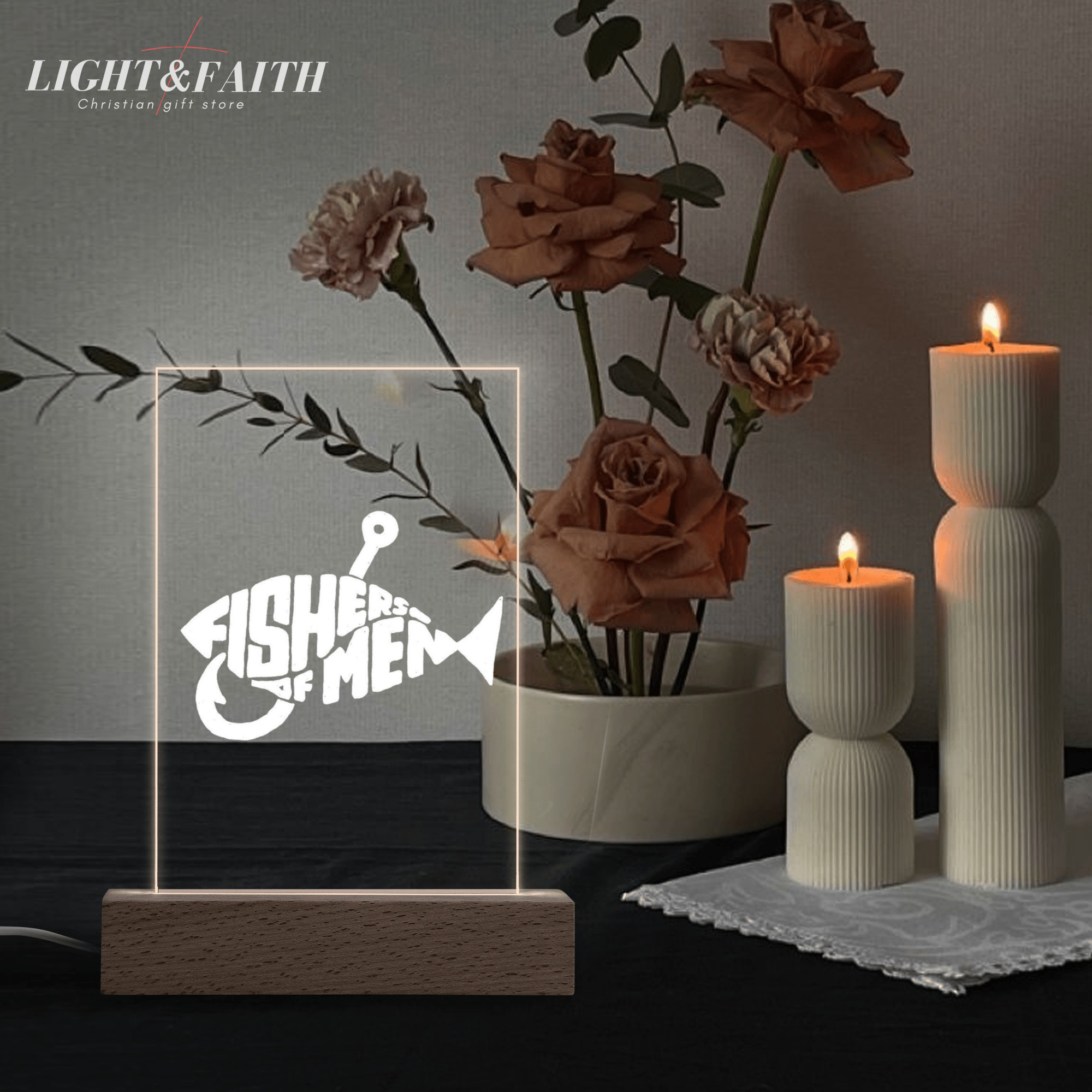 Fishers of Men LED Christian Night Light – Inspirational Bible Verse Decor Gift. NLLAF43